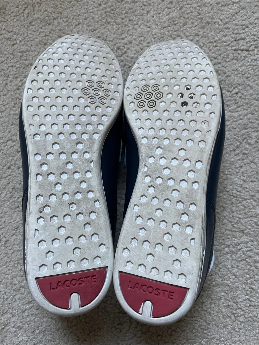 Lacoste Men's Navy Leather Boat Shoes with White Laces